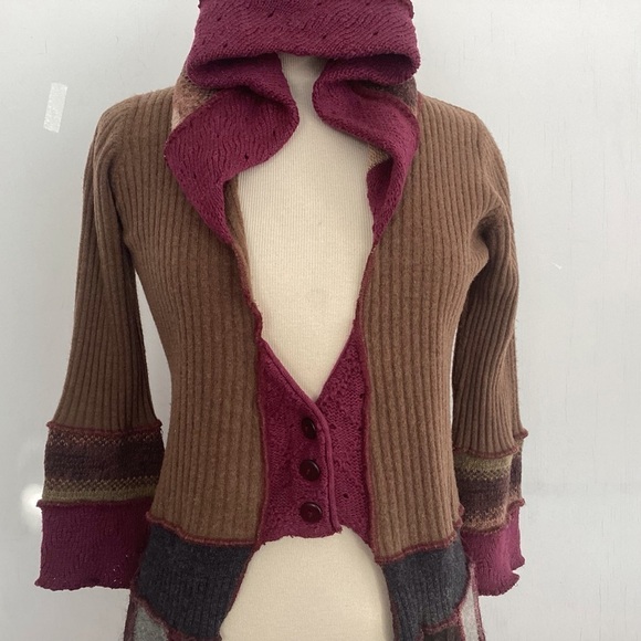 Boho whimsigoth cottagecore lagenlook dark Fairy upcycled hooded sweater tunic S - Picture 4 of 15